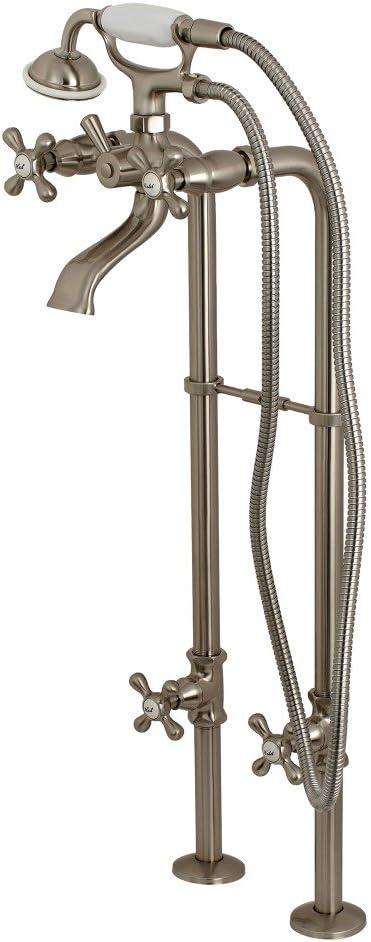 Kingston Brass Kingston Three-Handle 2-Hole Freestanding Tub Faucet with Supply Line and Stop Valve
