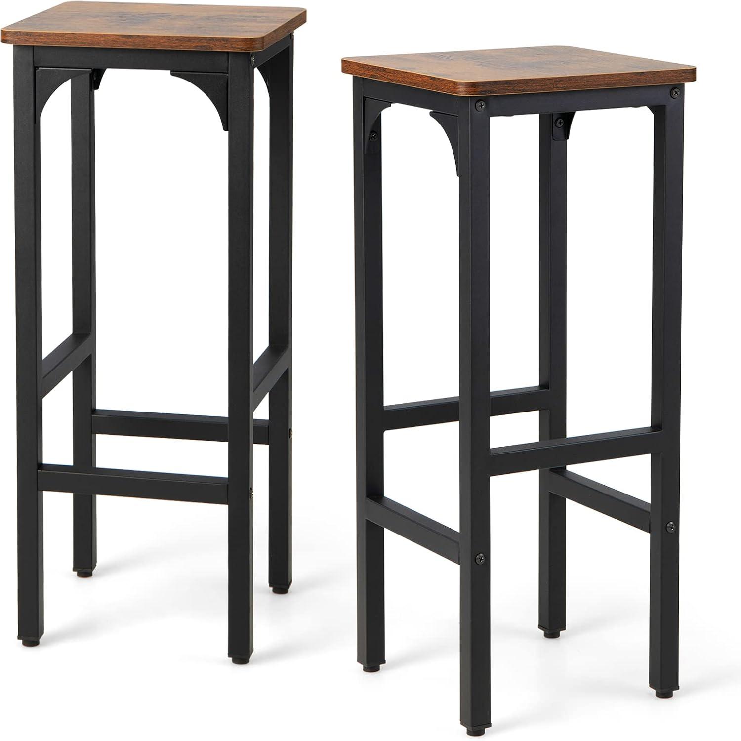 Tangkula Set of 2 Industrial Bar Stools 28" Kitchen Breakfast Bar Chairs Rustic Brown