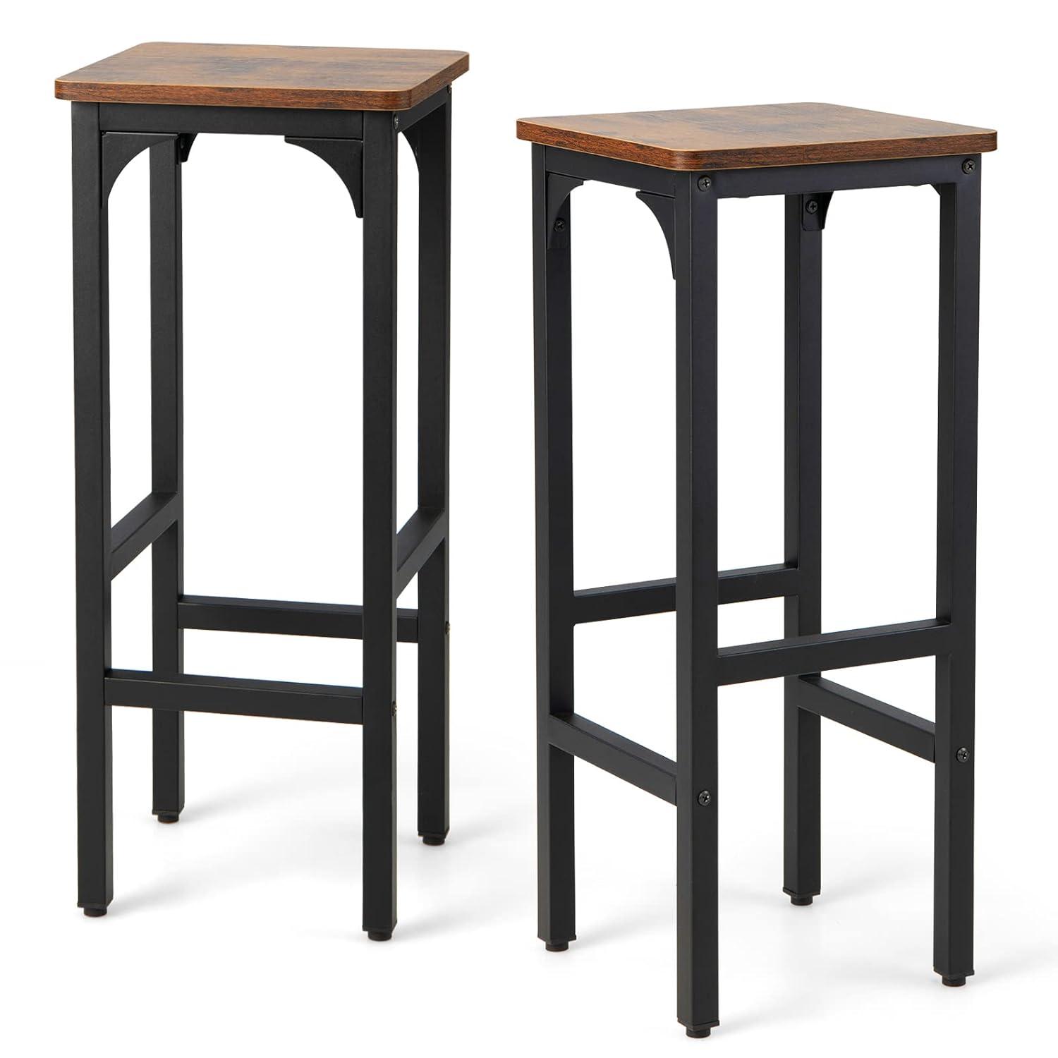 Tangkula Set of 2 Industrial Bar Stools 28" Kitchen Breakfast Bar Chairs Rustic Brown