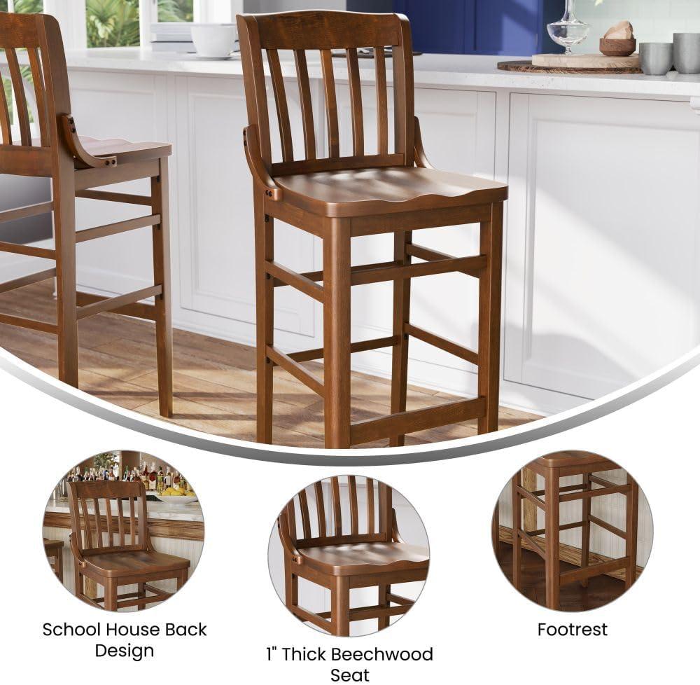 Flash Furniture HERCULES Series School House Back Walnut Wood Restaurant Barstool