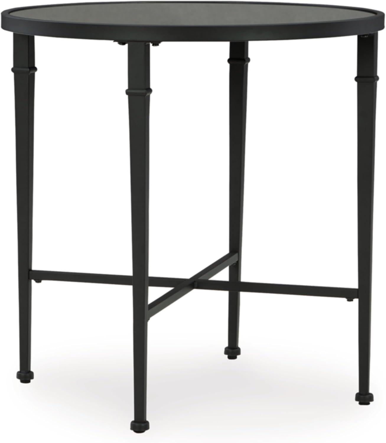 Signature Design by Ashley Cadeburg Round Mirrored Top Accent Table, Black