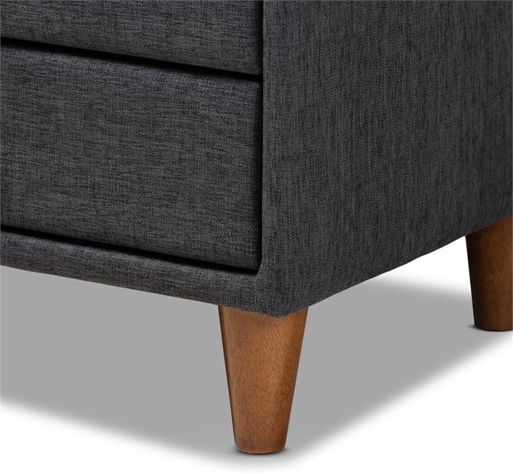 Baxton Studio Claverie Mid-Century Modern Charcoal Fabric Upholstered 2-Drawer Wood Nightstand