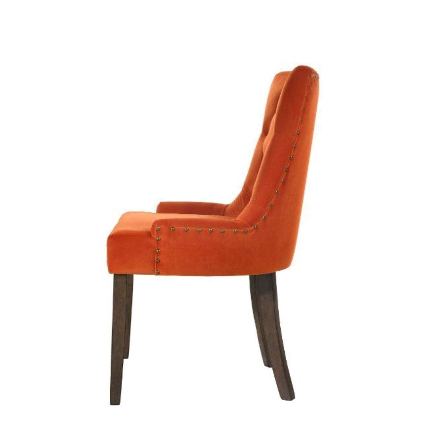 22" Farren Accent Chair Orange Velvet/Espresso Finish - Acme Furniture: Tufted, Nailhead Trim, Linen Upholstery, Wood Frame