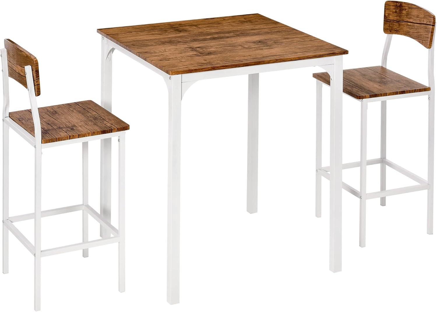 Rustic White and Medium Wood 3-Piece Bar Table Set with Steel Legs