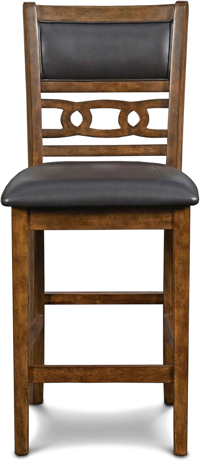 Brown Rubberwood Drop Leaf Counter Table Set with Black Upholstered Chairs