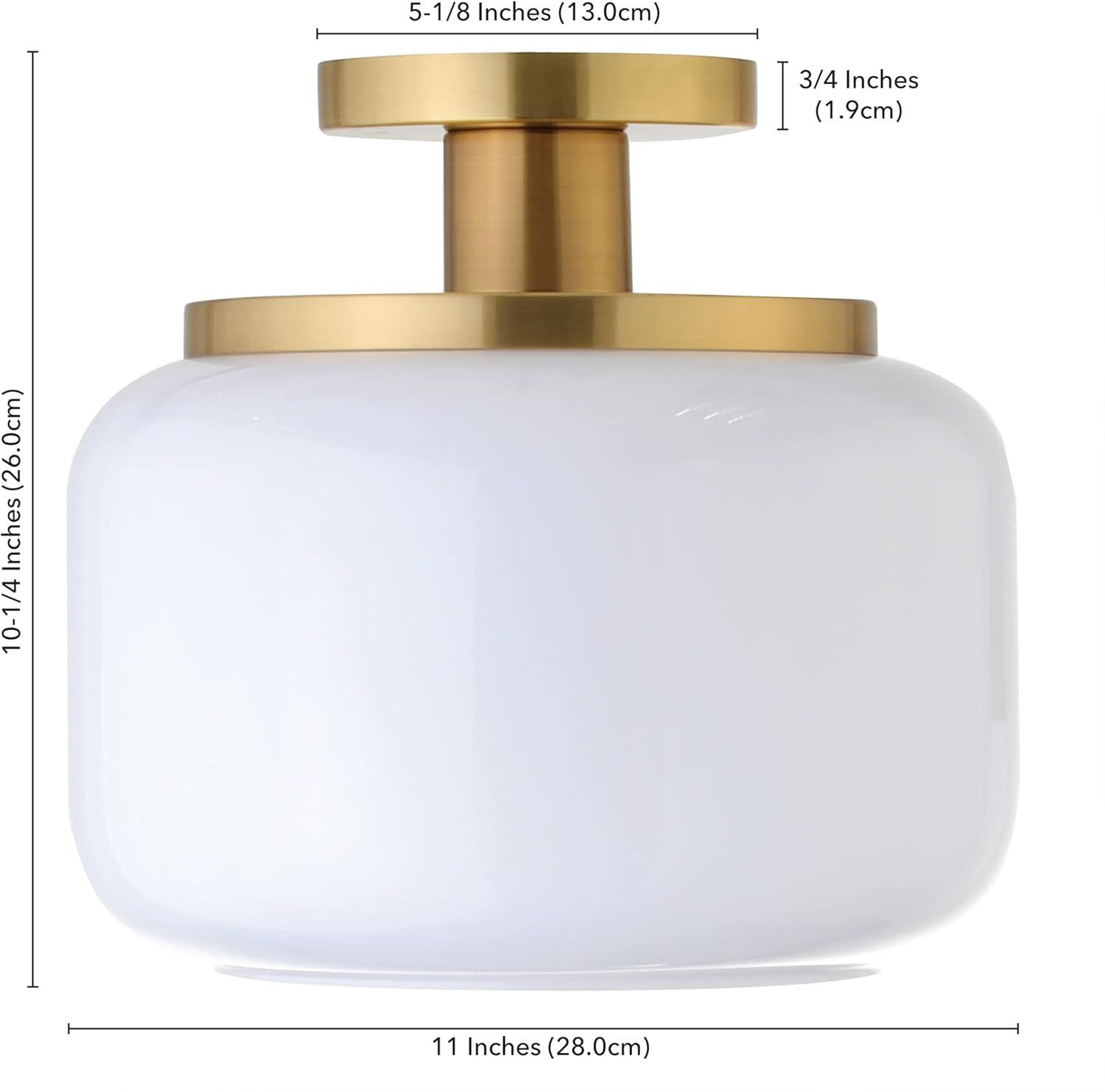 Henn&Hart 11" Brushed Brass Finish Metal/Glass Semi Flush Mount