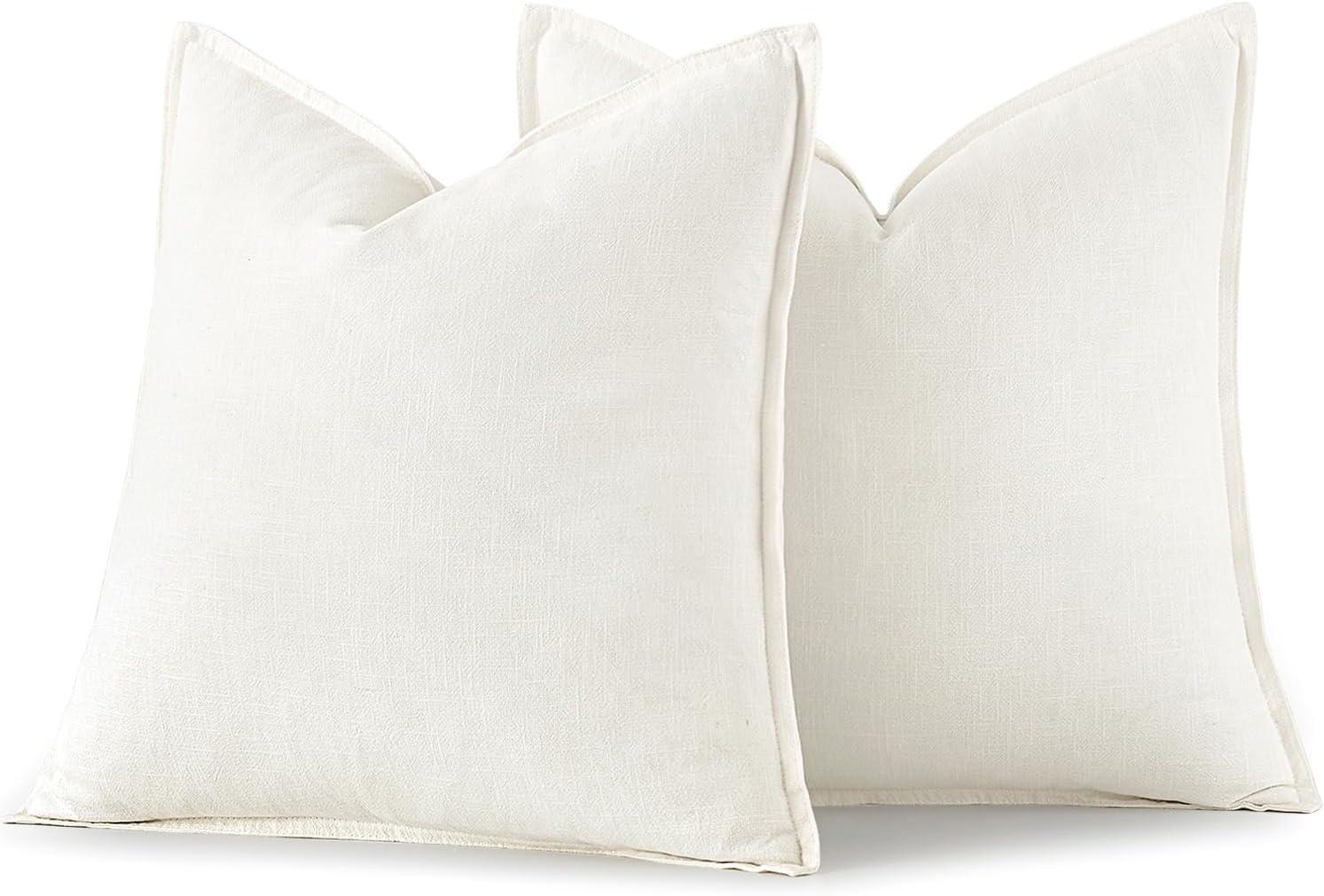 Cream White Linen and Cotton 22x22 Inch Pillow Covers, Pack of 2