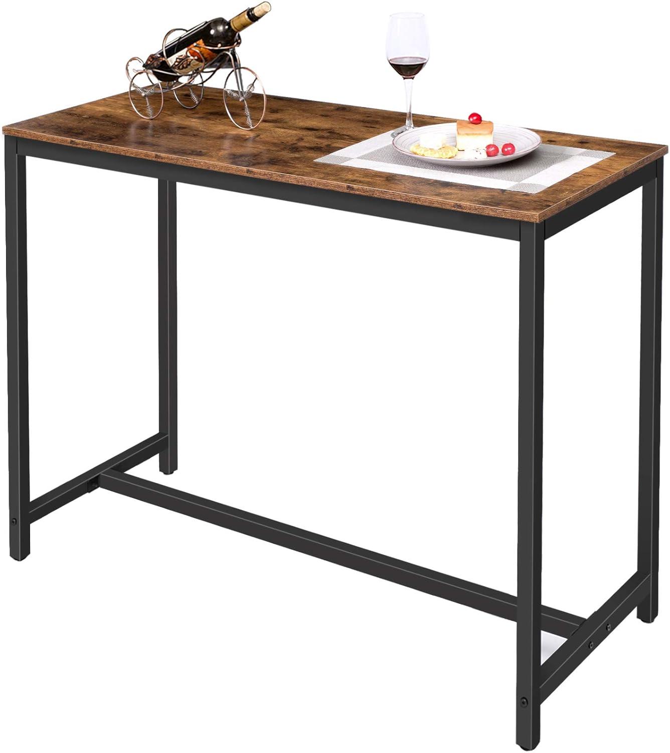 Bar Table, Rectangular Pub Table, 47.2” Counter Height Table, High Pub Table, Industrial Bar Height Table, Dining Table for Kitchen, Living Room, Easy to Assemble, Rustic Brown BF50BT01