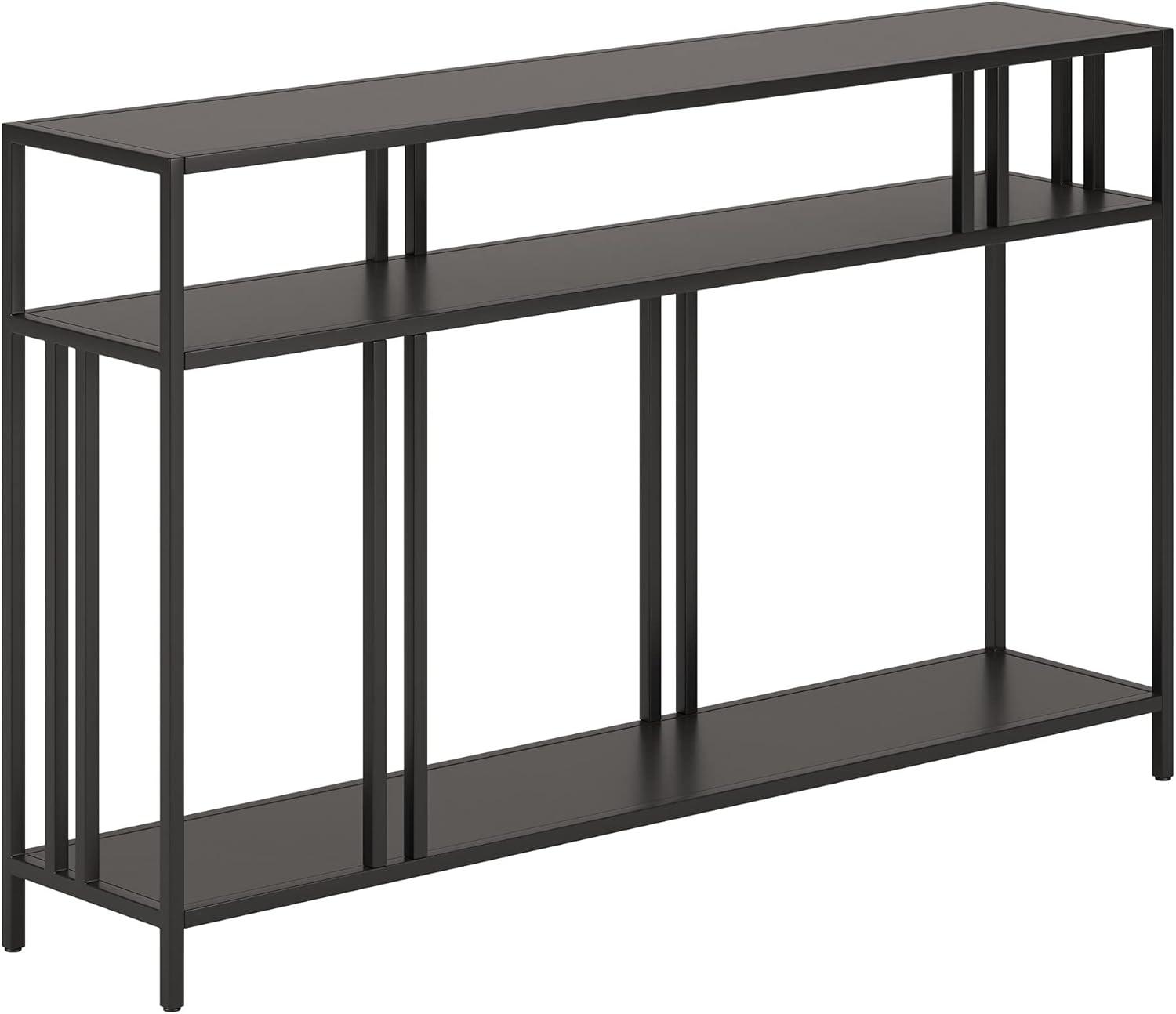 Evelyn&Zoe Cortland 48" Wide Rectangular Console Table with Metal Shelves, Blackened Bronze