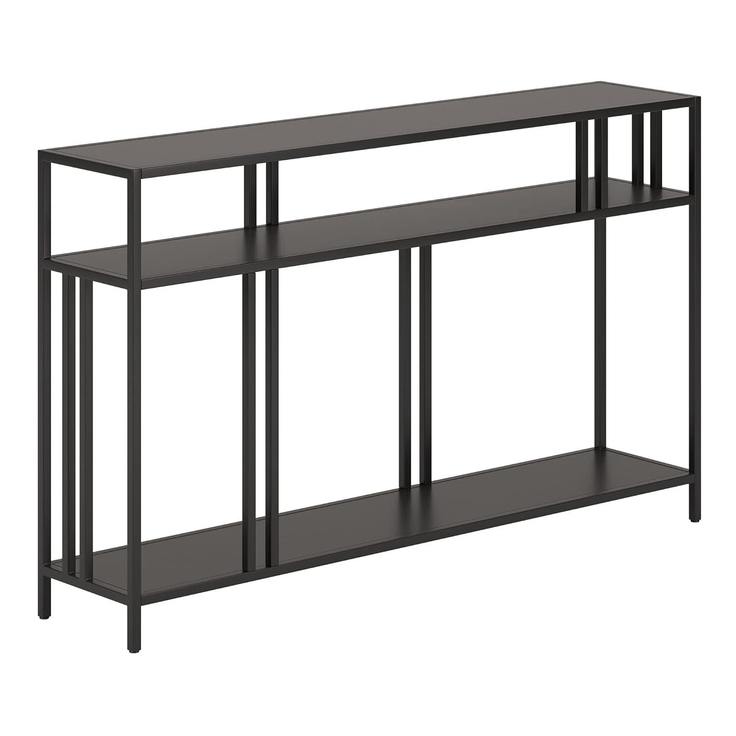 Evelyn&Zoe Cortland 48" Wide Rectangular Console Table with Metal Shelves, Blackened Bronze