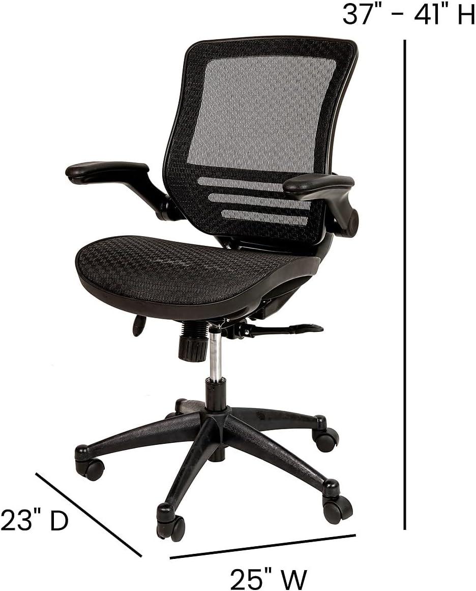 Flash Furniture Warfield Mid-Back Transparent Black Mesh Executive Swivel Office Chair with Black Frame and Flip-Up Arms