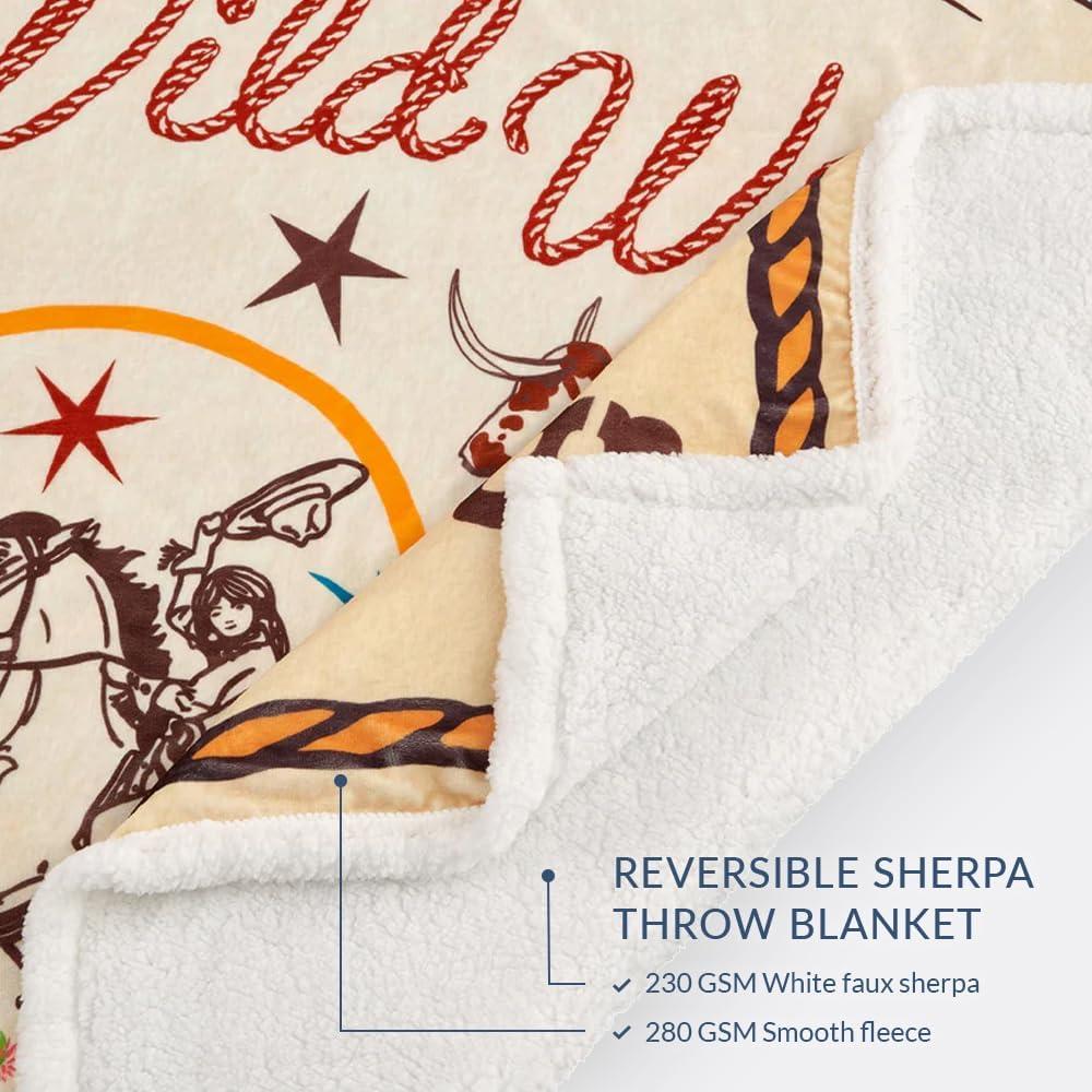 Campfire Sherpa Fleece Western Rustic Throw Blanket, 54x68 inch