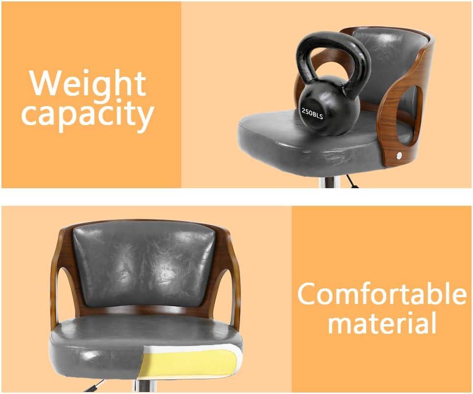 YRLLENSDAN Counter Height Adjustable Bar Stools Set of 2 with Back and Footrest Cushioned High Bar Chairs Set of 2 Leather Upholstered Kitchen Island Chairs with Metal Base,Gray