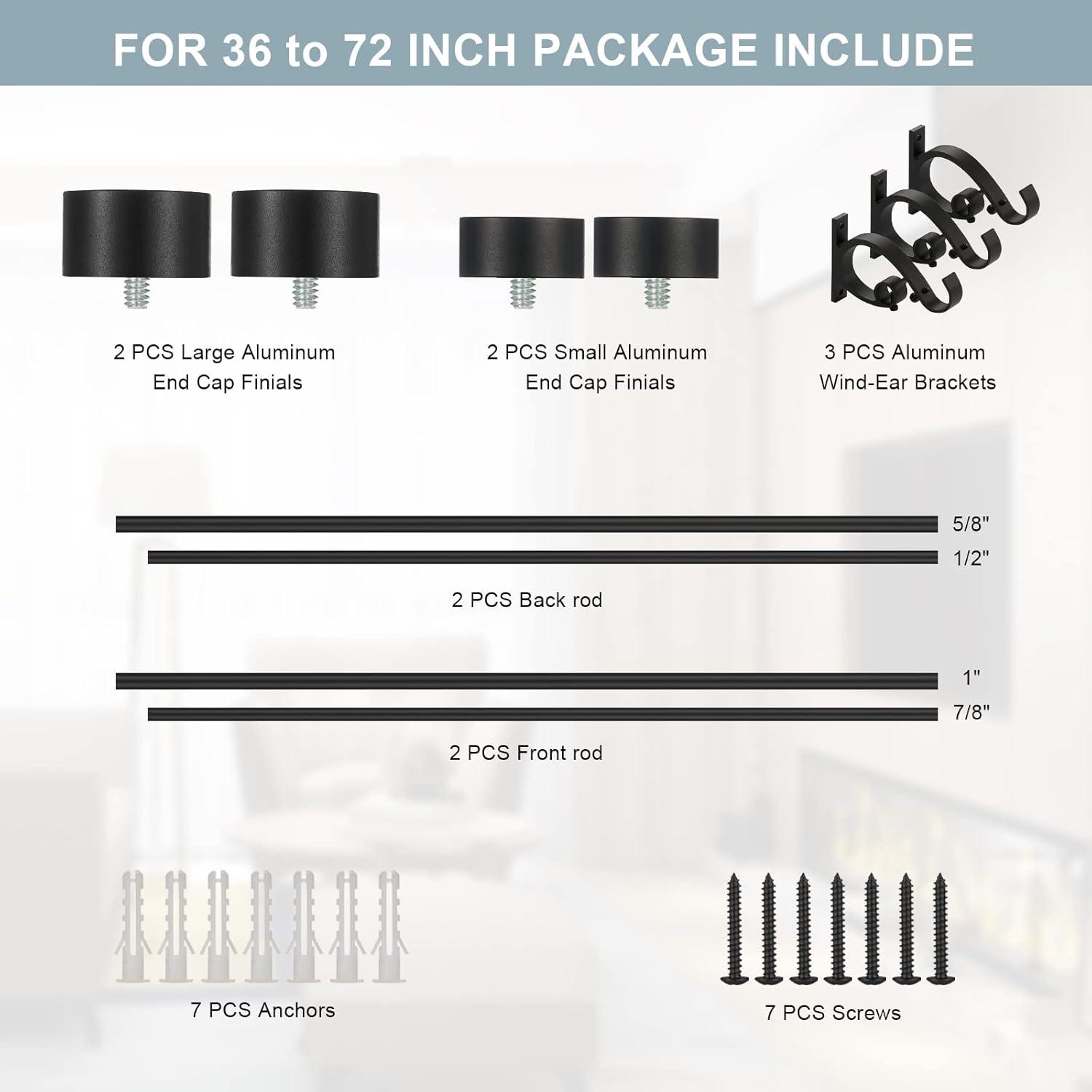 Exclusive Home 36"-72" Topper Double Curtain Rod - Matte Black: Adjustable Iron Set, 25 lb Capacity, Flat Cap Finial