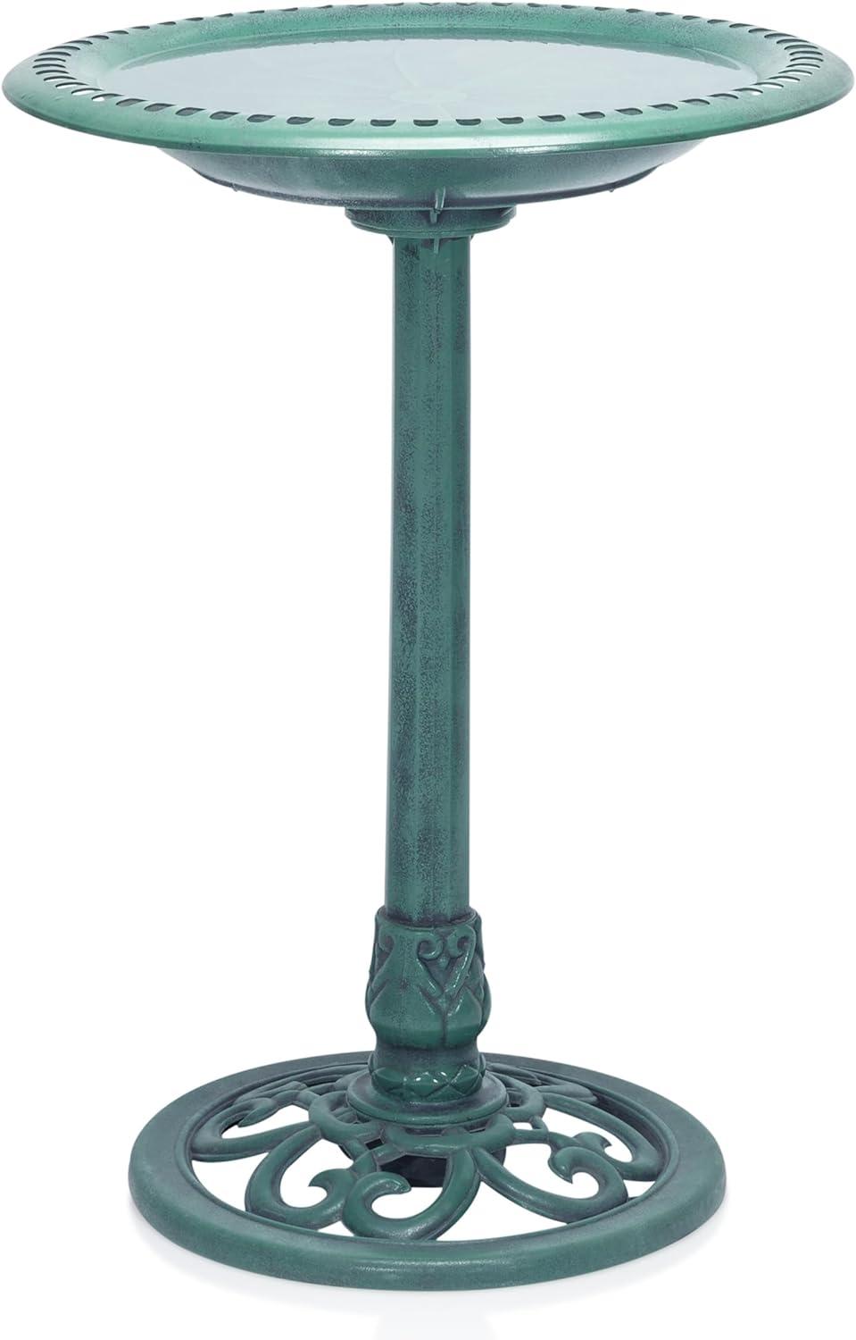 Alpine Corporation 15" x 25" Plastic Scrollwork Bird Bath, Green