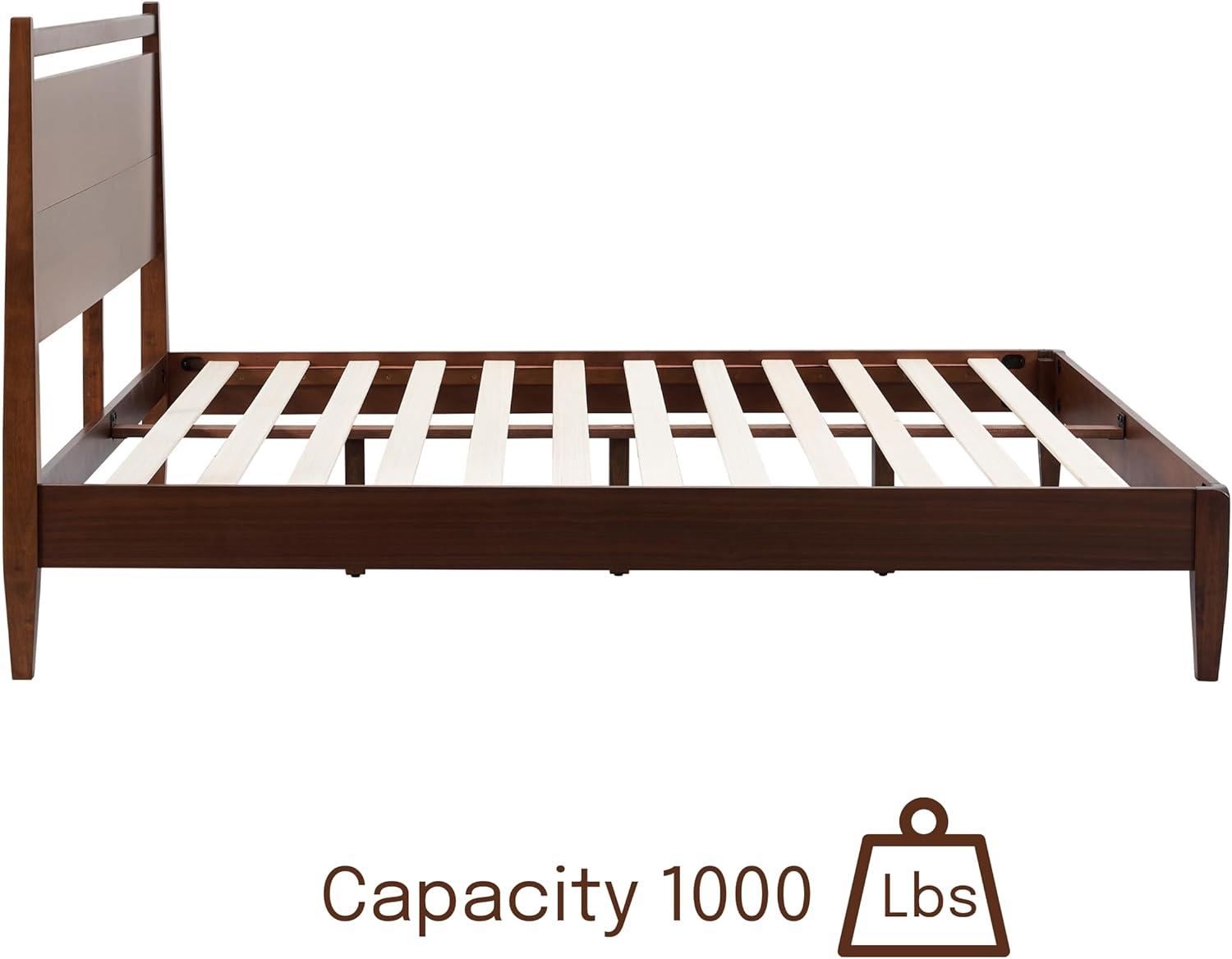 NTC Adept Solid Wood Bed Frame with Headboard and Silent Slats, 1000 Lb Capacity Bed Frame