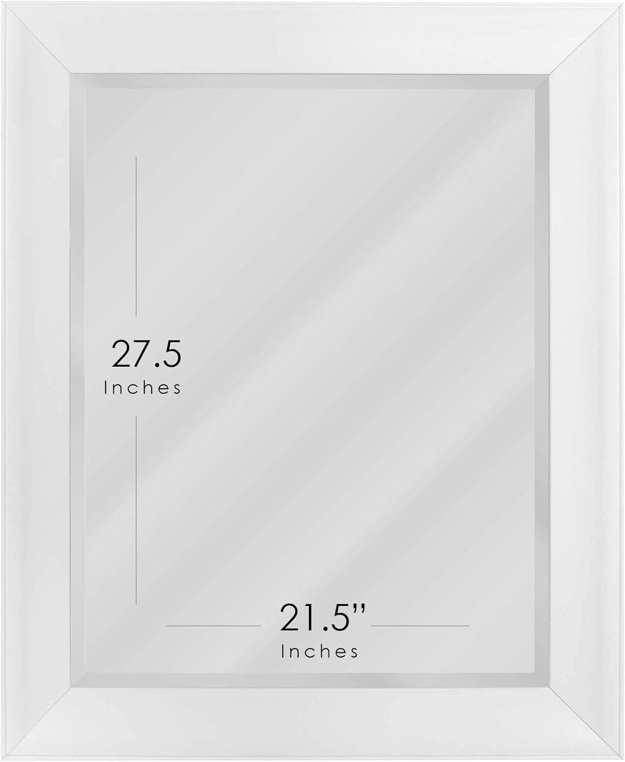 Head West Contemporary Glossy White Framed Beveled Accent Wall Vanity Mirror - 27.5 x 33.5