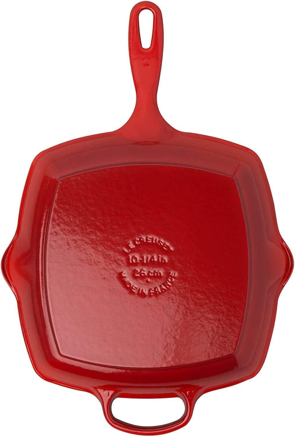 Cerise Red Enameled Cast Iron Square Skillet Grill