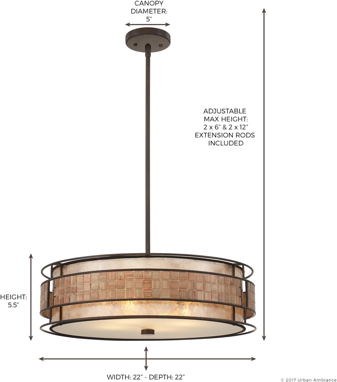 Urban Ambiance Luxury Art Deco Chandelier, Medium Size: 5.5"H x 22"W, with Moroccan Style Elements, Copper Revival Finish and Oyster Mica Inner Shade, Mosaic Tile Outer Shade, UQL2430