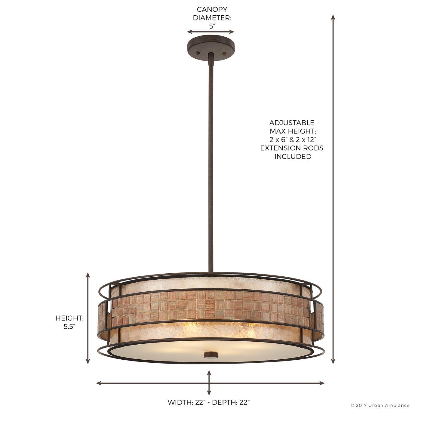 Urban Ambiance Luxury Art Deco Chandelier, Medium Size: 5.5"H x 22"W, with Moroccan Style Elements, Copper Revival Finish and Oyster Mica Inner Shade, Mosaic Tile Outer Shade, UQL2430