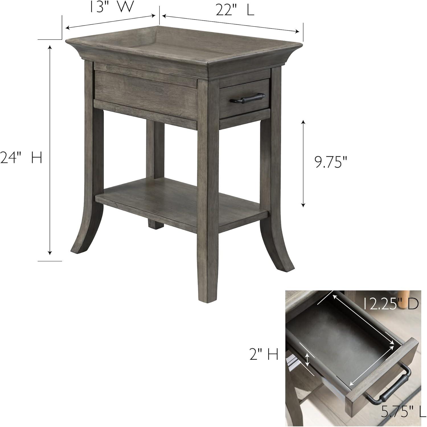 Smoke Gray Wash Wood Side Table with Drawer and Shelf