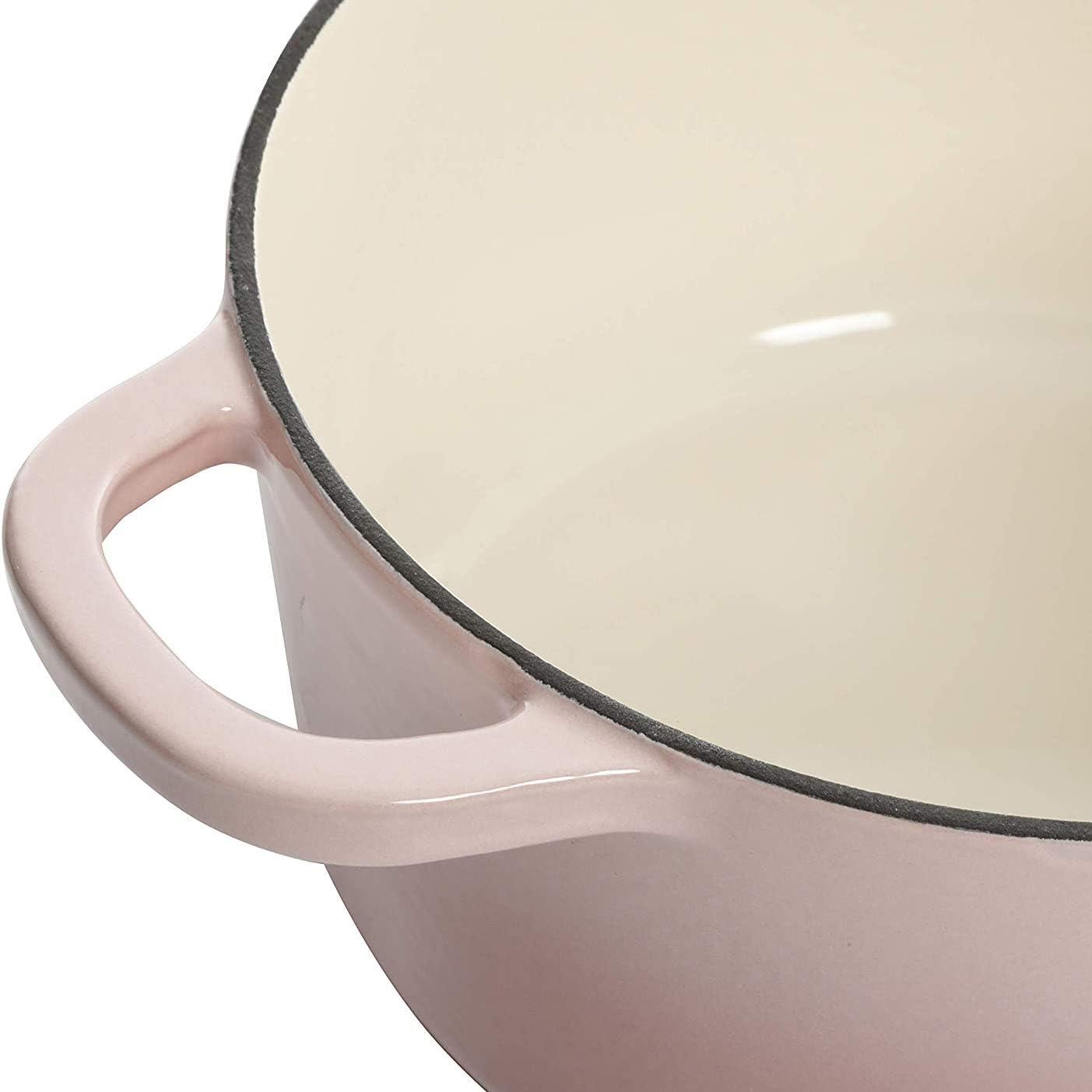 Crock-Pot 5 Quart Round Enamel Cast Iron Covered Dutch Oven Cooker, Blush Pink
