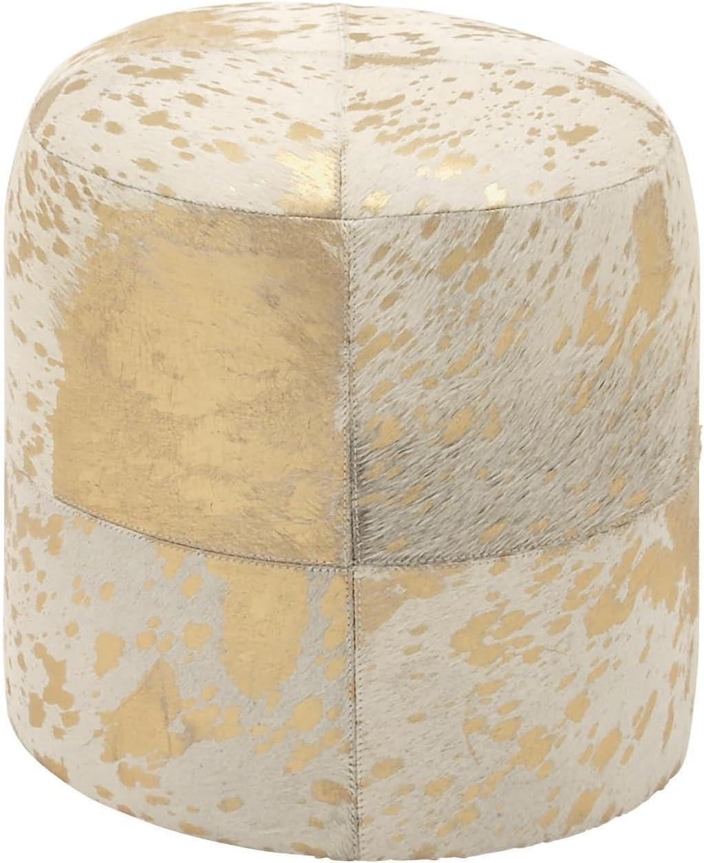 DecMode 16" x 17" Gold Leather Handmade Stool with Gold Foil Paint, 1-Piece