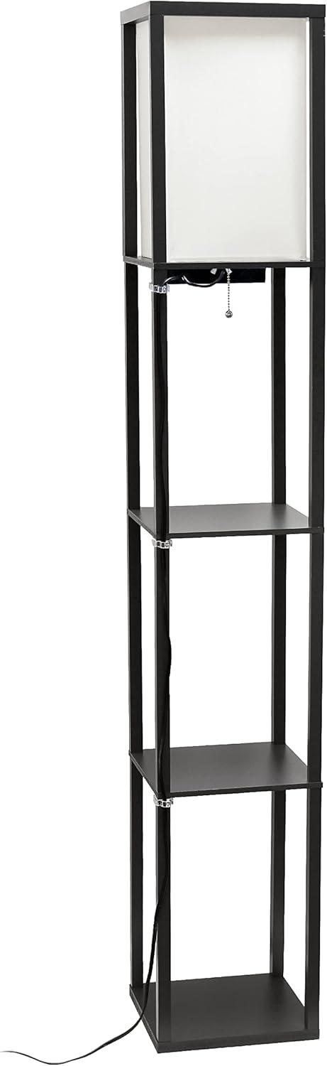 Simple Designs 62.5" 3-Shelf Etagere Organizer Storage Floor Lamp with USB Ports, Charging Outlet, Black