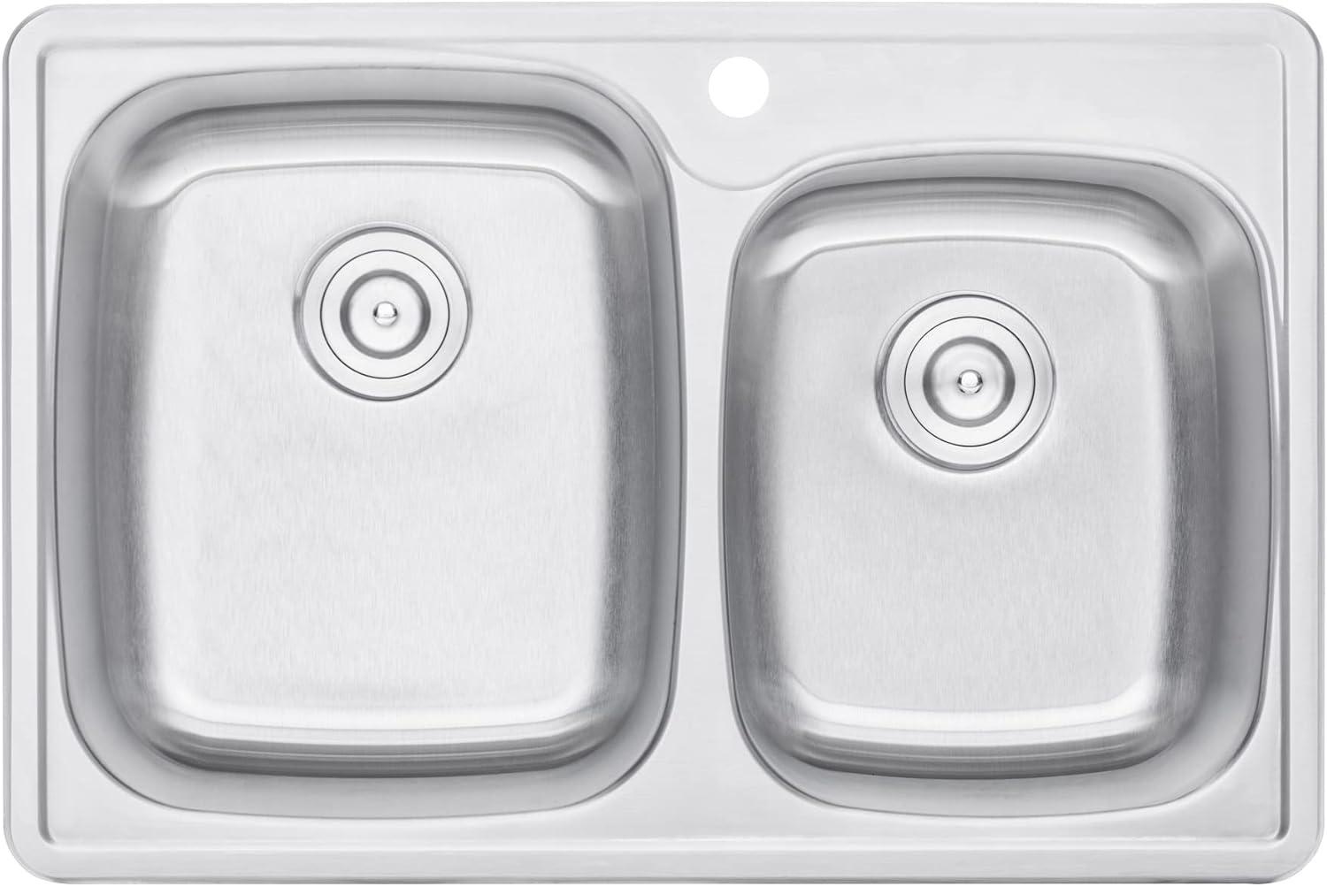 33-Inch Brushed Stainless Steel Double Bowl Kitchen Sink