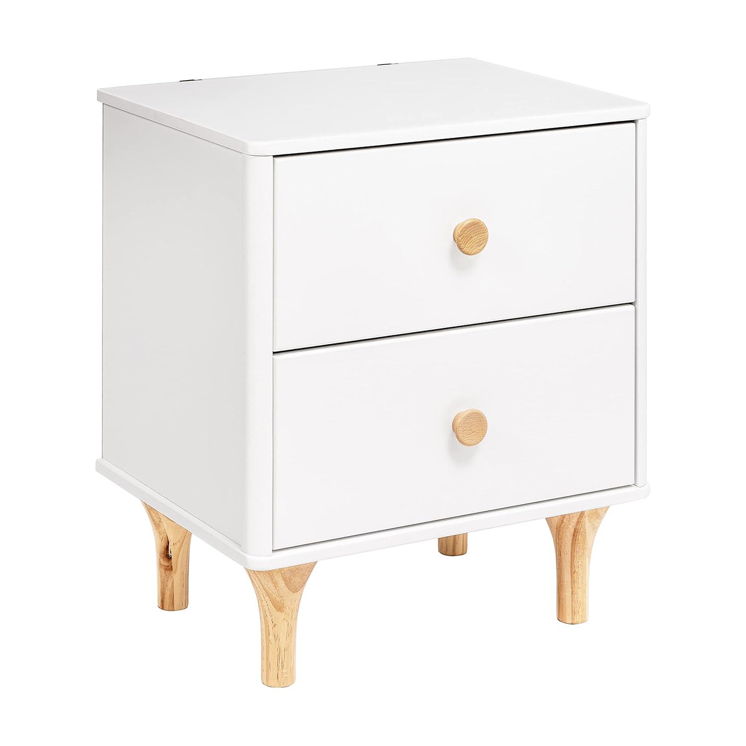 White and Natural 2-Drawer Nightstand with USB Port