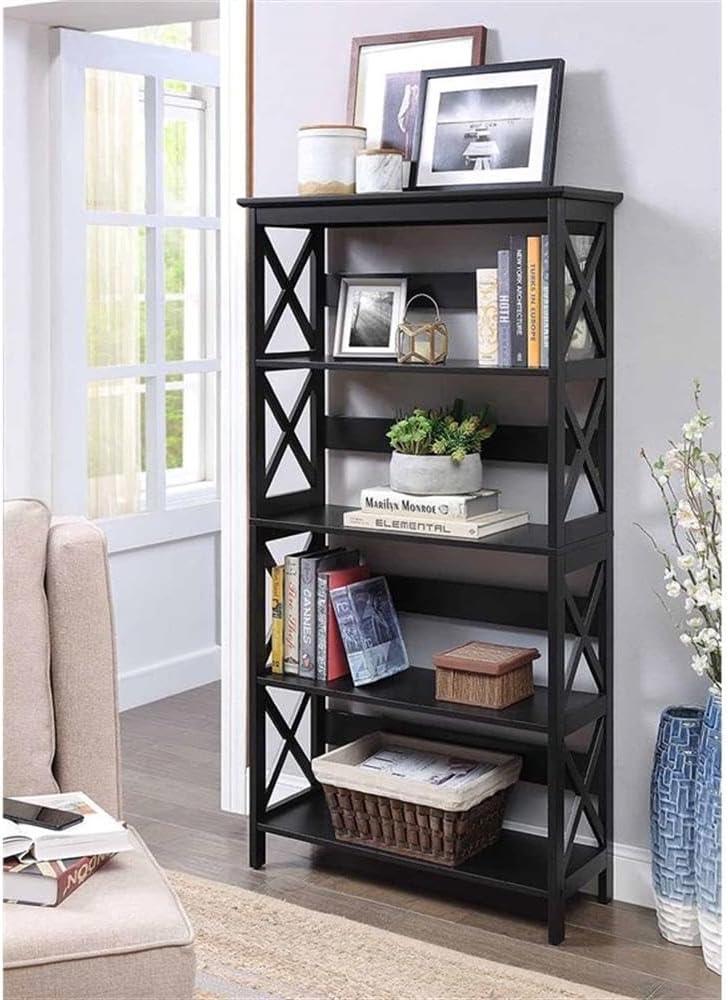 Convenience Concepts Oxford 5-Shelf Bookcase in Glossy Black Wood Finish
