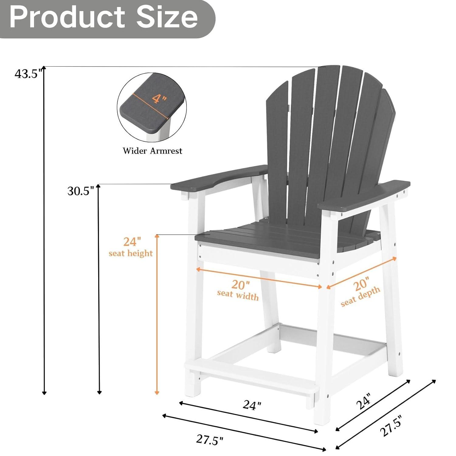 Outdoor Tall Adirondack Chair, Patio Bar Stool Chair with High Back, 400lbs, Widened Arms, All-Weather Balcony Chair for Backyard, Garden, Yard (1 PC)