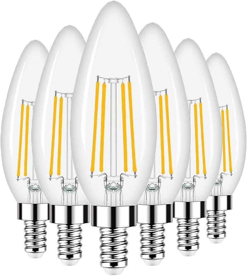 White Dimmable LED Candelabra Light Bulbs, 6-Pack