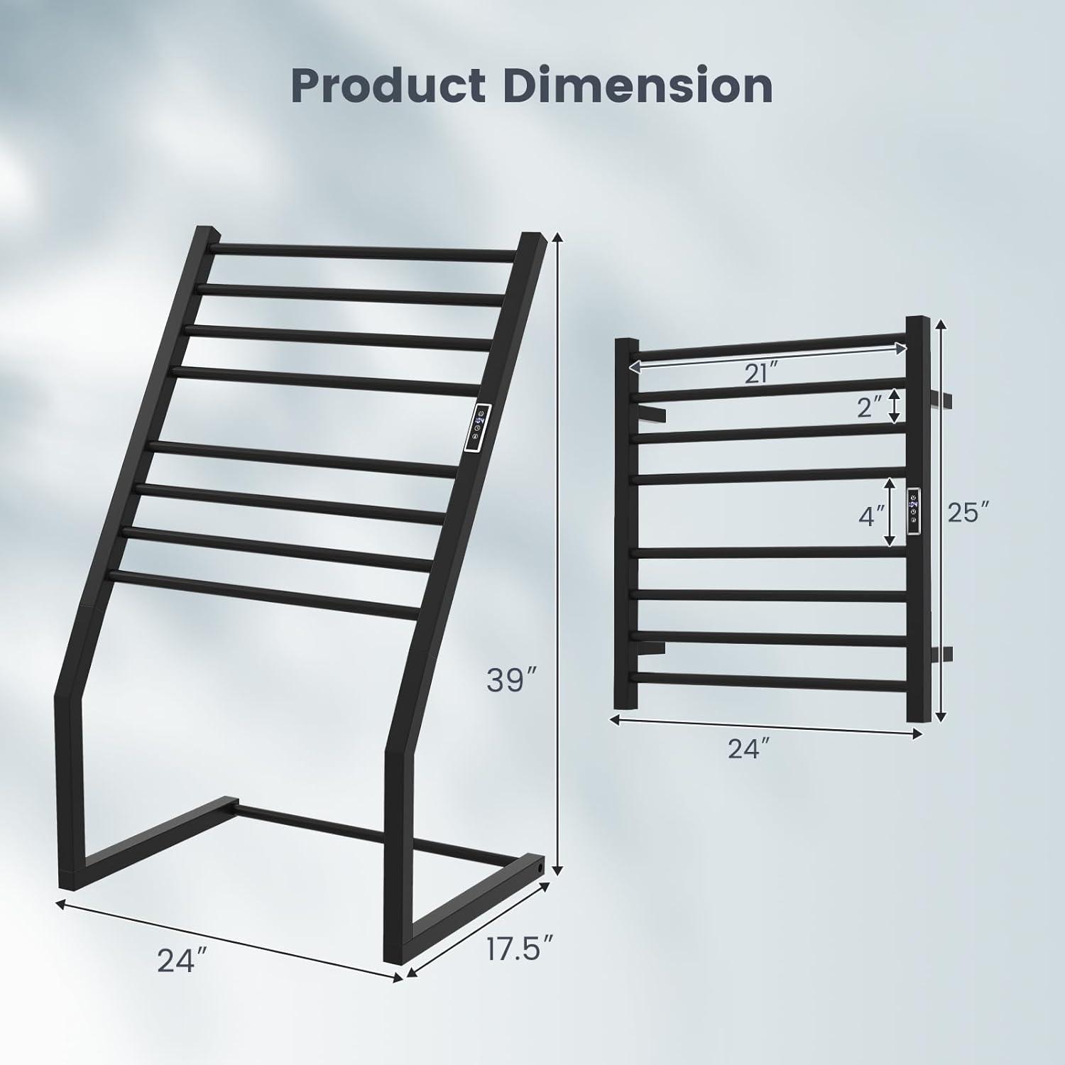 Black Stainless Steel Freestanding Towel Warmer with LED Display