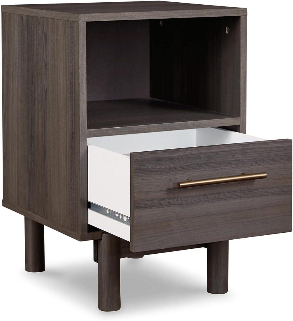 Brymont Transitional 1-Drawer Nightstand in Warm Gray with Goldtone Handle