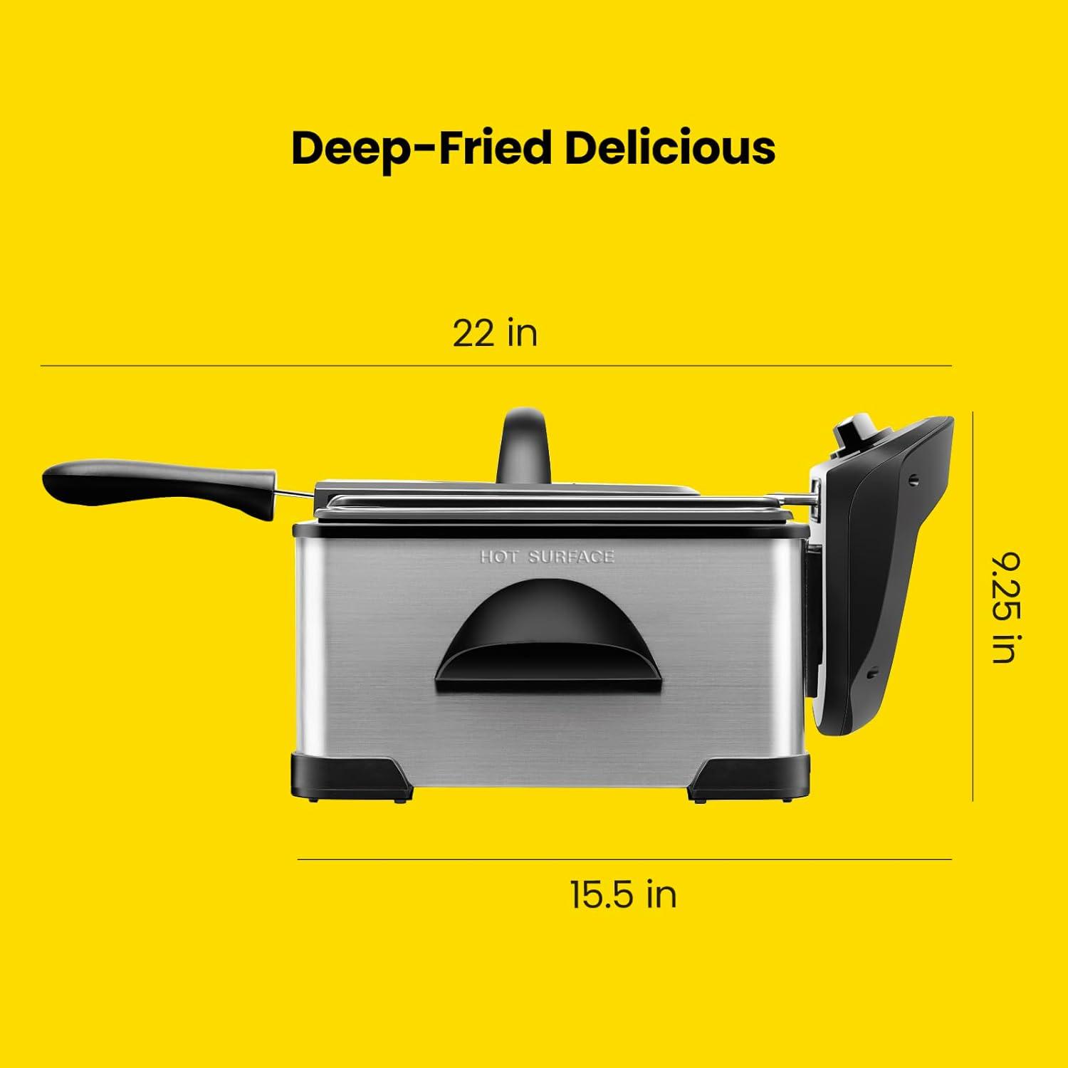 Chefman 4.5L Deep Fryer, XL Capacity, Adjustable Temperature & Timer - Stainless Steel, New