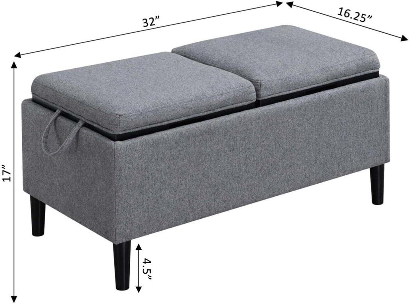 Convenience Concepts Designs4Comfort Magnolia Storage Ottoman w/ Reversible Trays, Soft Gray Fabric