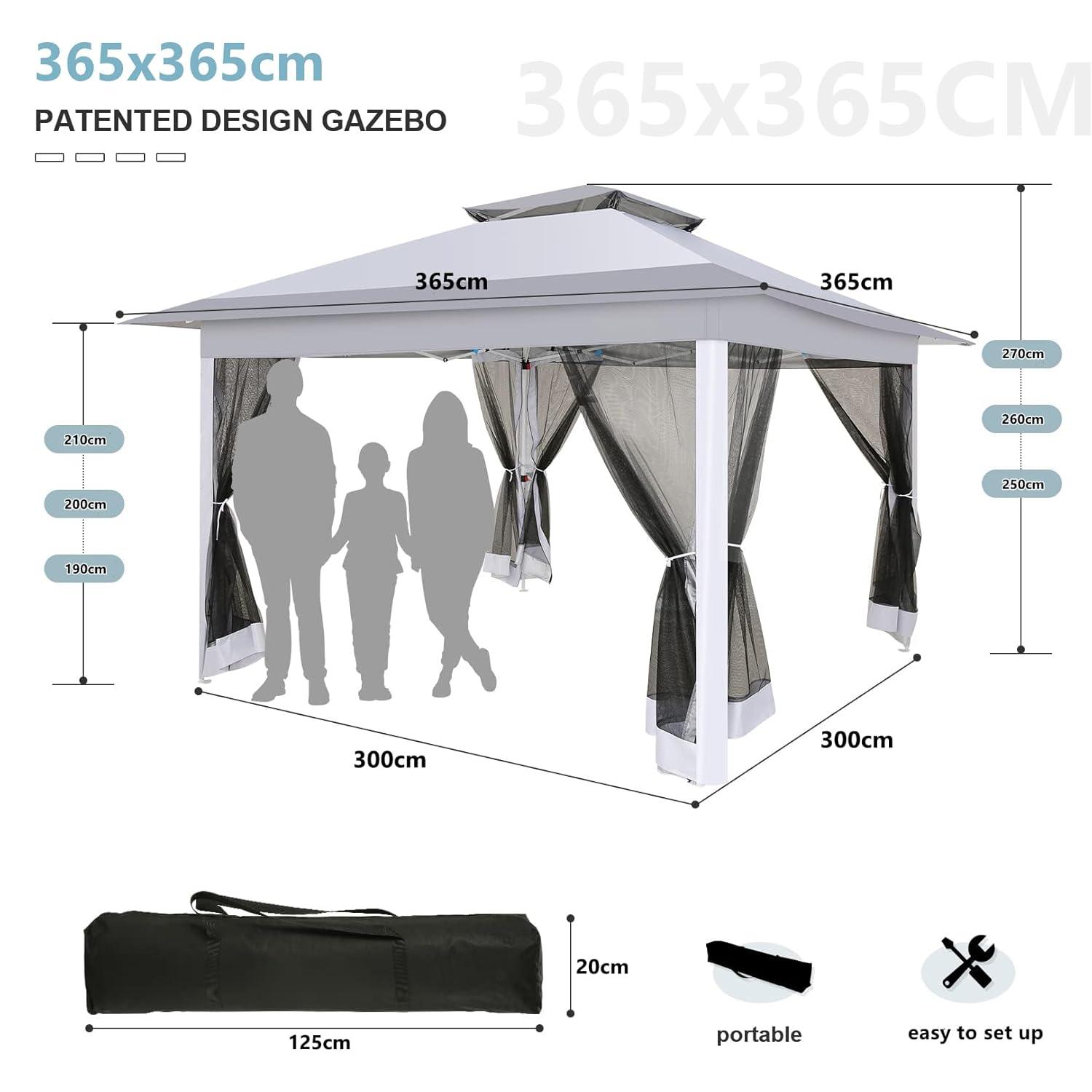 COBIZI 12'x12' Pop-up Gazebo Patio Gazebo Outdoor Gazebo Canopy with Mosquito Netting Patio Tent Backyard Canopy with 2-Tiered Vented Top 3 Adjustable Height and 144 Square ft of Shade, Gray