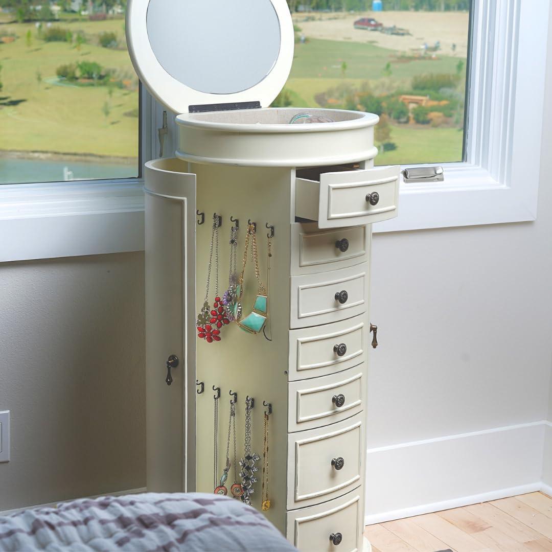 Sabrina White Jewelry Armoire with 7 Drawers