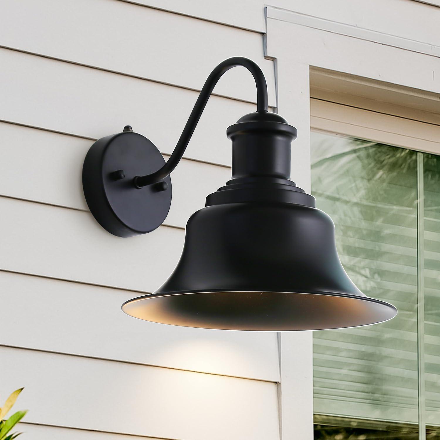 Modern Black Exterior Gooseneck Outdoor Hardwired Barn Light Fixture Dusk to Dawn Wall Sconce with Metal Shade