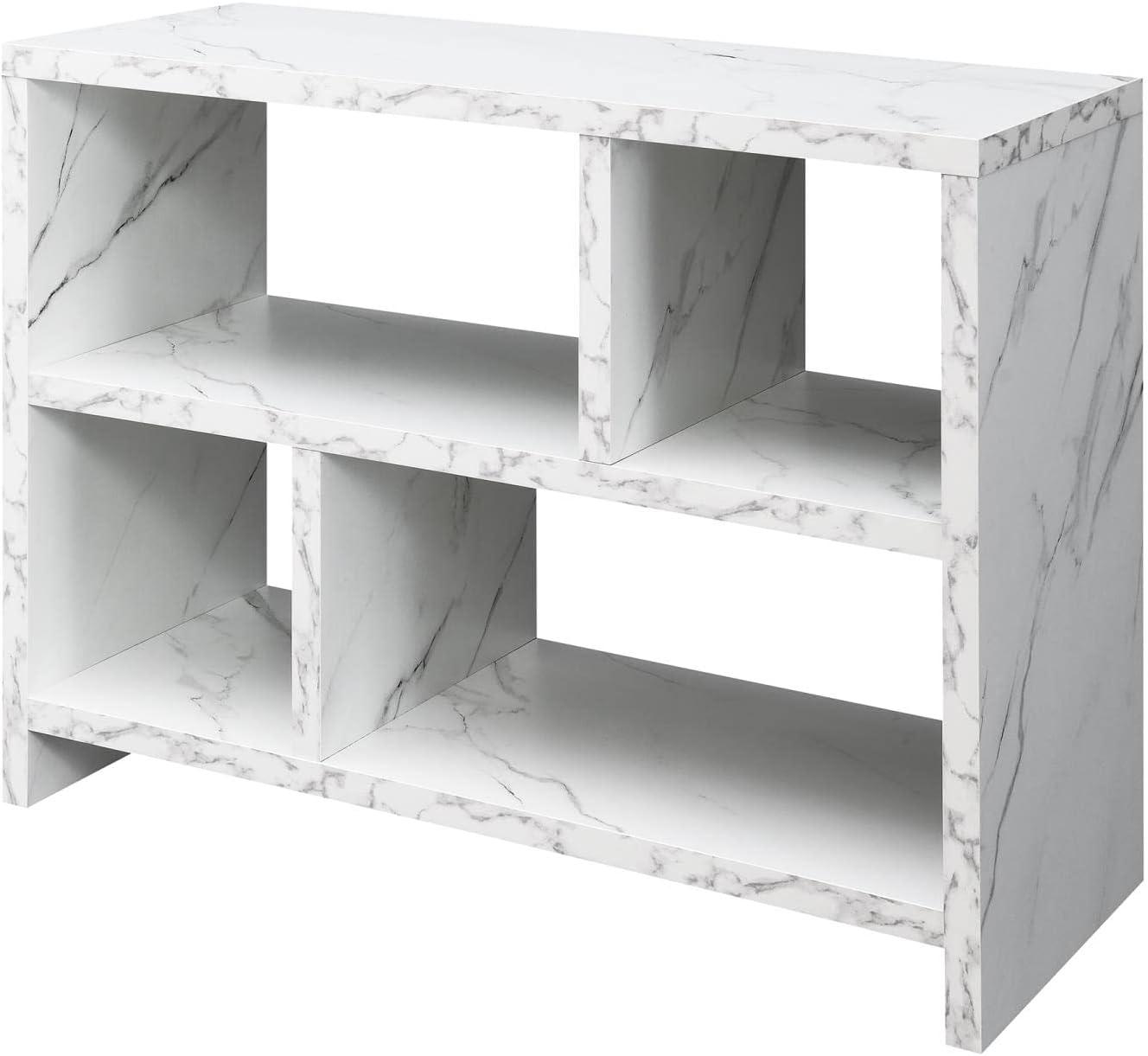 Northfield Console Three-Tier Bookcase in White Faux Marble Wood Finish