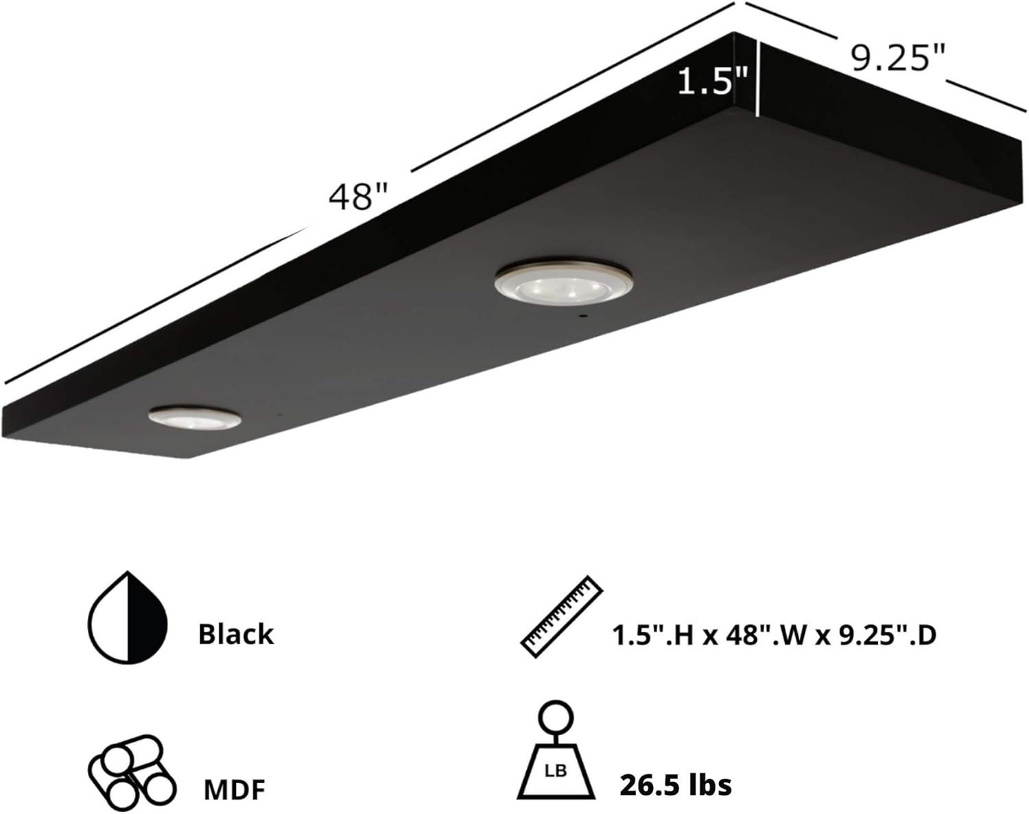 Black MDF Floating Shelf with LED Lights, 48"