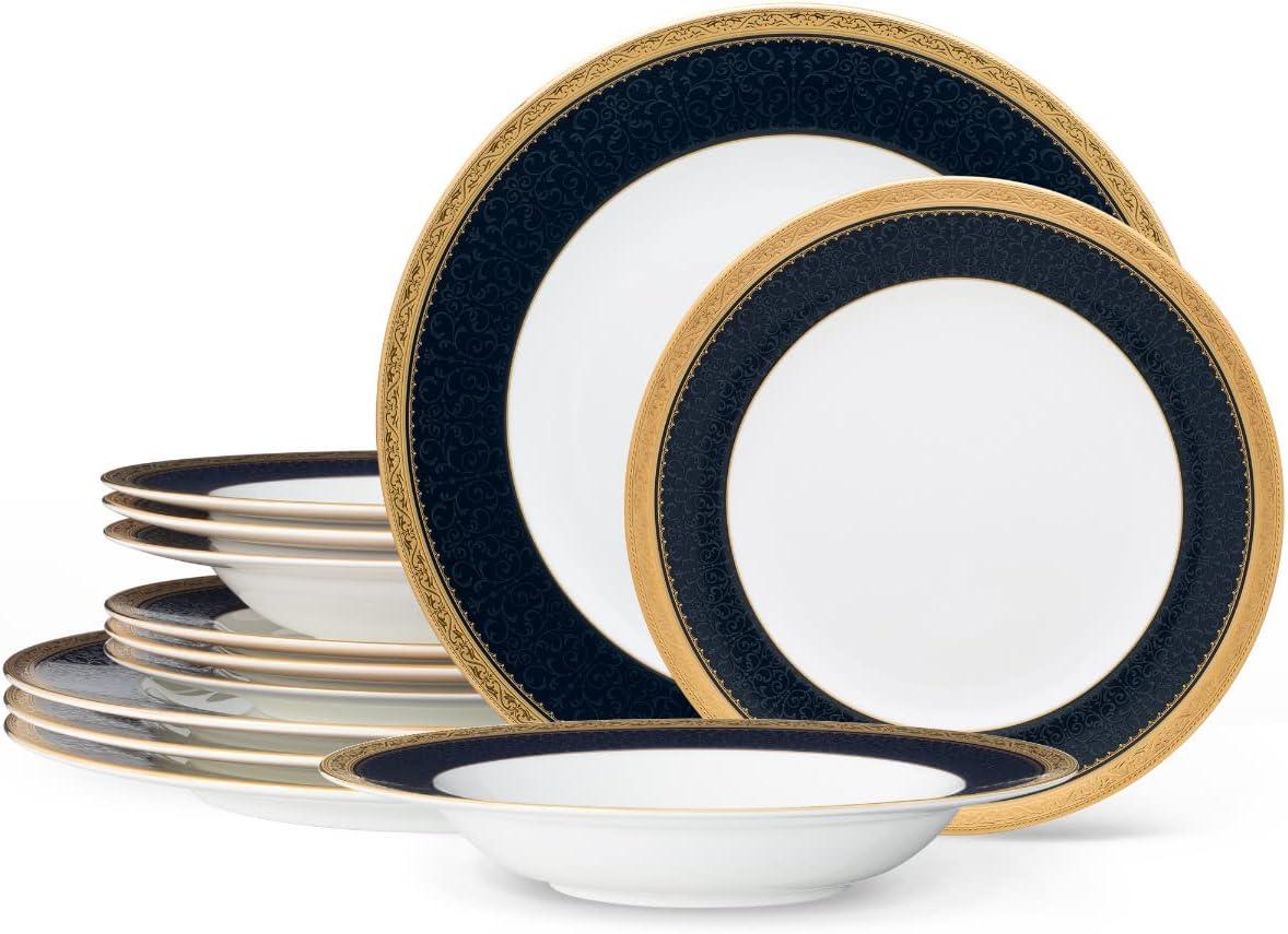 Noritake Odessa Cobalt Gold 12-Piece Dinnerware Set, Service for 4