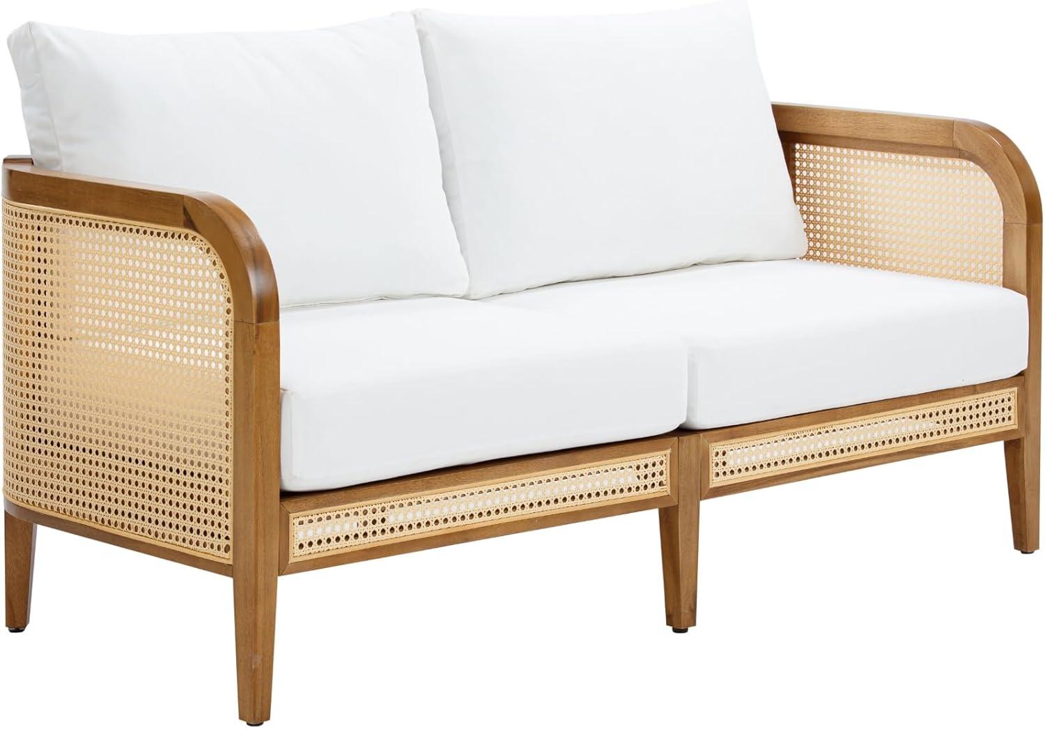 Nathan James Bohemian Outdoor Loveseat, Rattan Patio Sofa With Solid Wood Frame