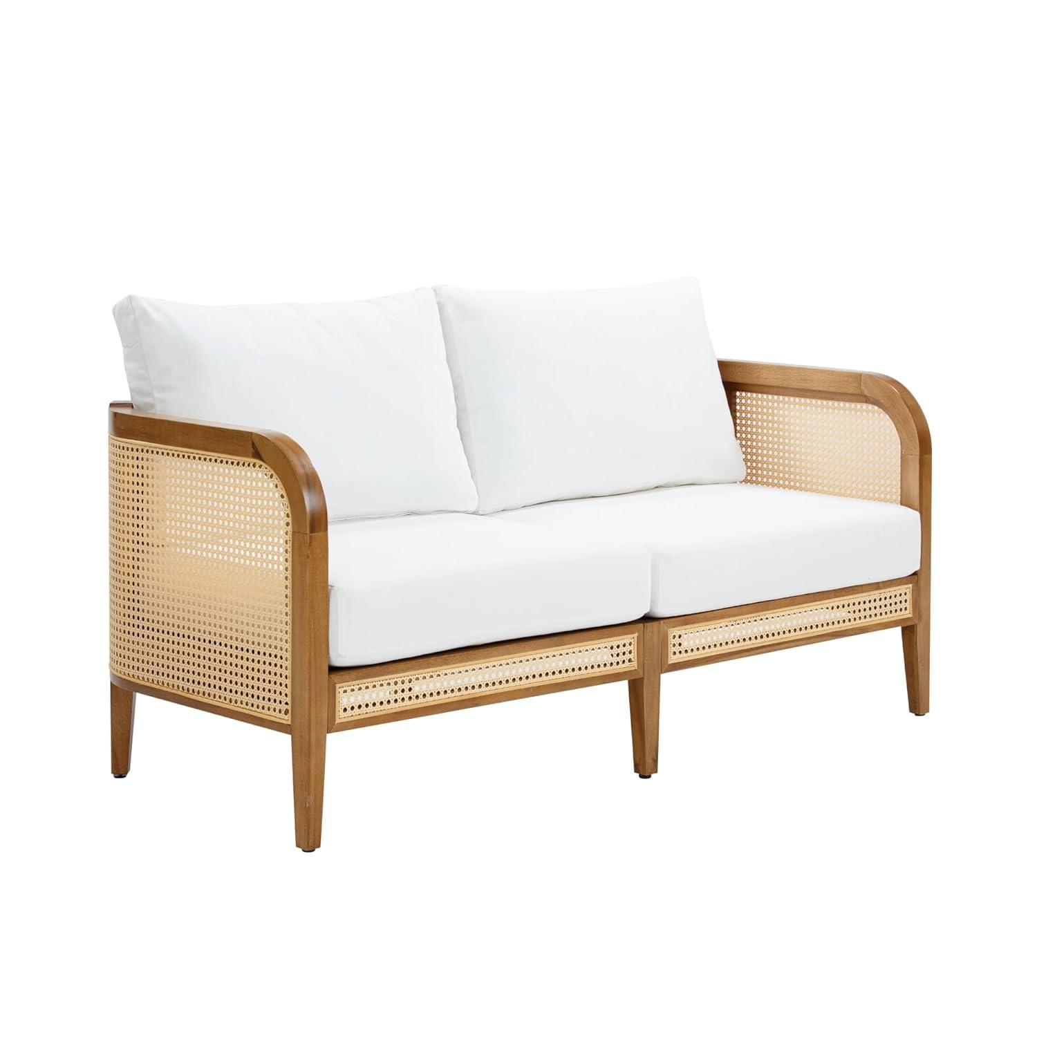 Nathan James Bohemian Outdoor Loveseat, Rattan Patio Sofa With Solid Wood Frame