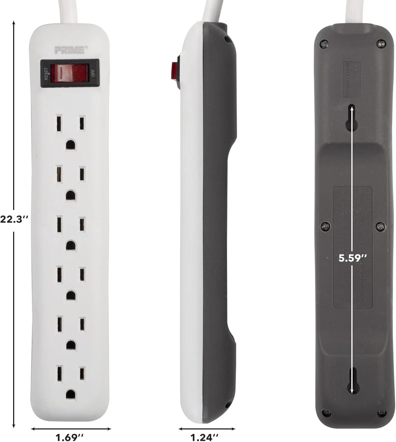 White 6-Outlet Power Strip with Circuit Breaker, 2-Pack