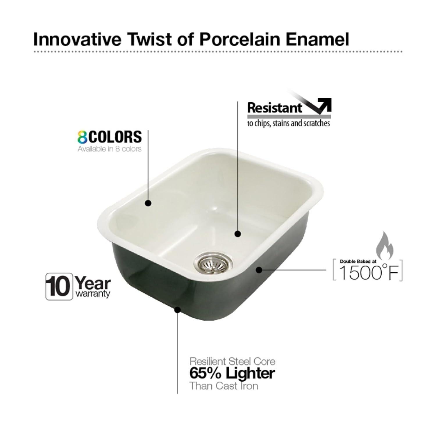 Houzer Porcela 23 in White Porcelain Enamel Steel Undermount Single Bowl Kitchen Sink - PCS-2500 WH