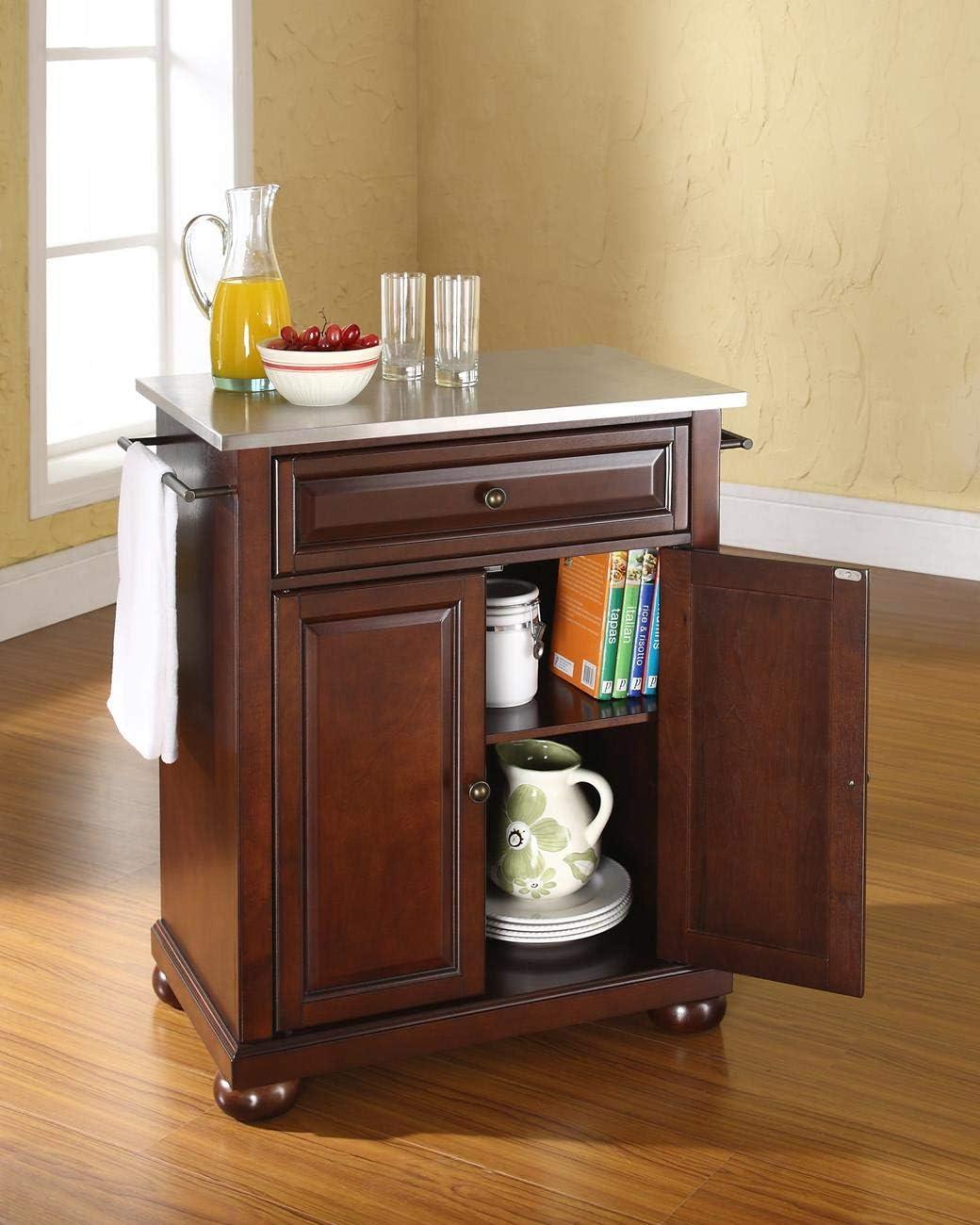 Mahogany and Stainless Steel Top Kitchen Island Cart