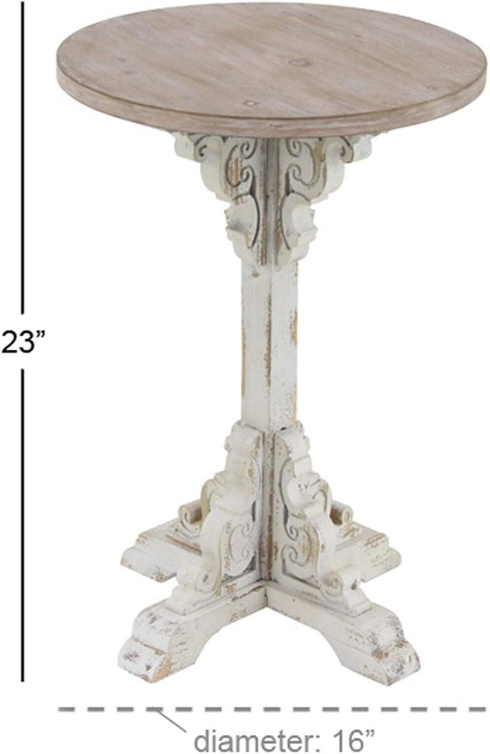 Farmhouse Chinese Fir Accent Table Gray - Olivia & May: Pedestal, Indoor Use, Round Shape