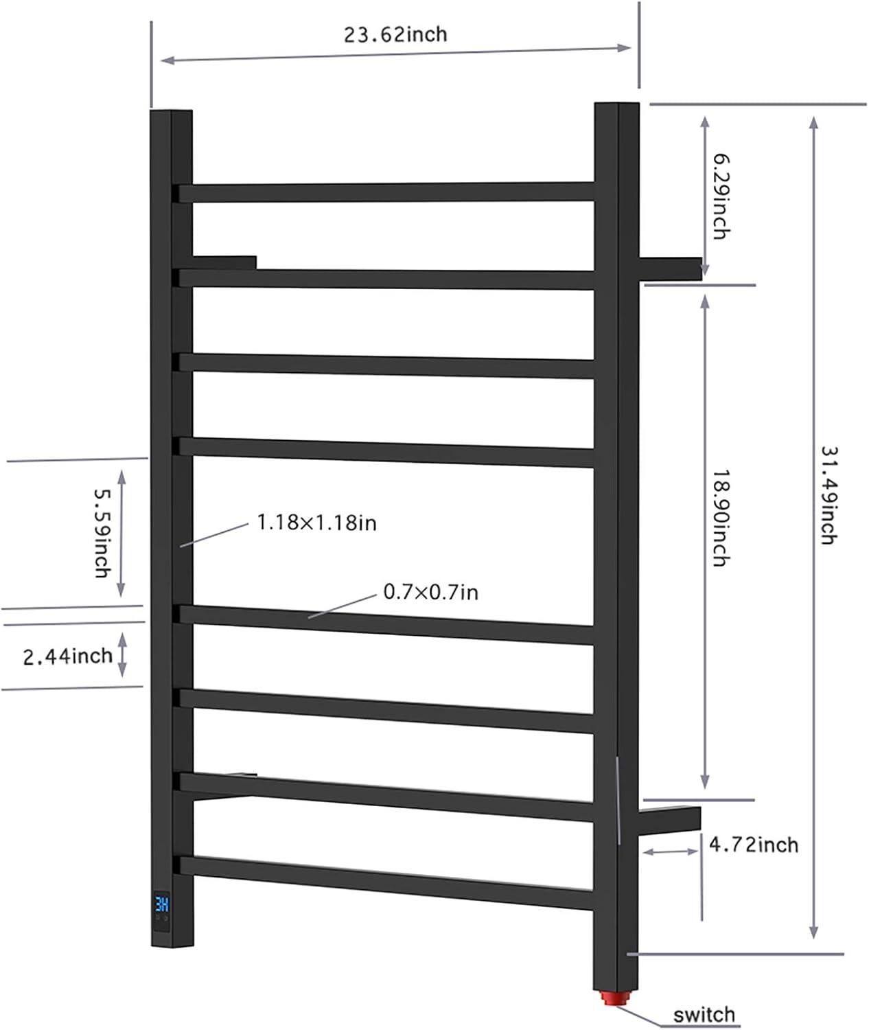 Matte Black Wall-Mounted Towel Warmer with Timer and Control